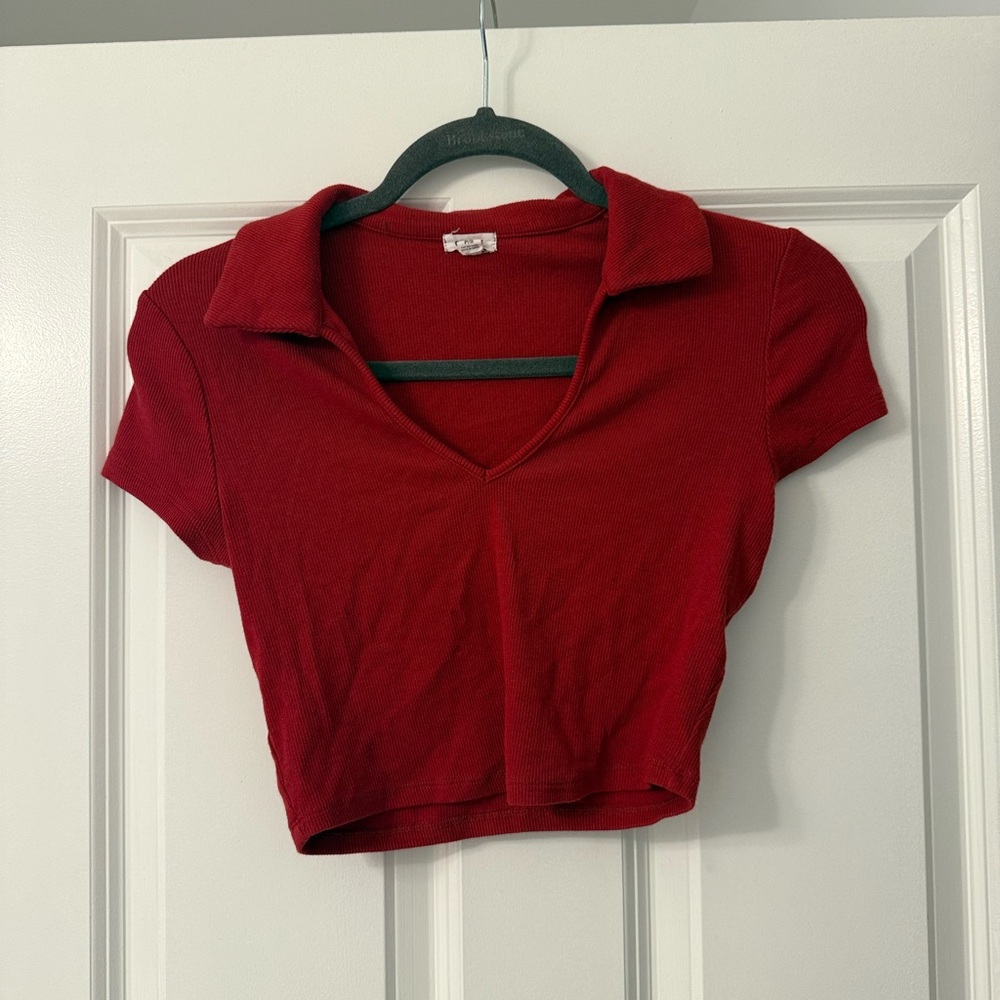 Garage Red Collared Crop Top
